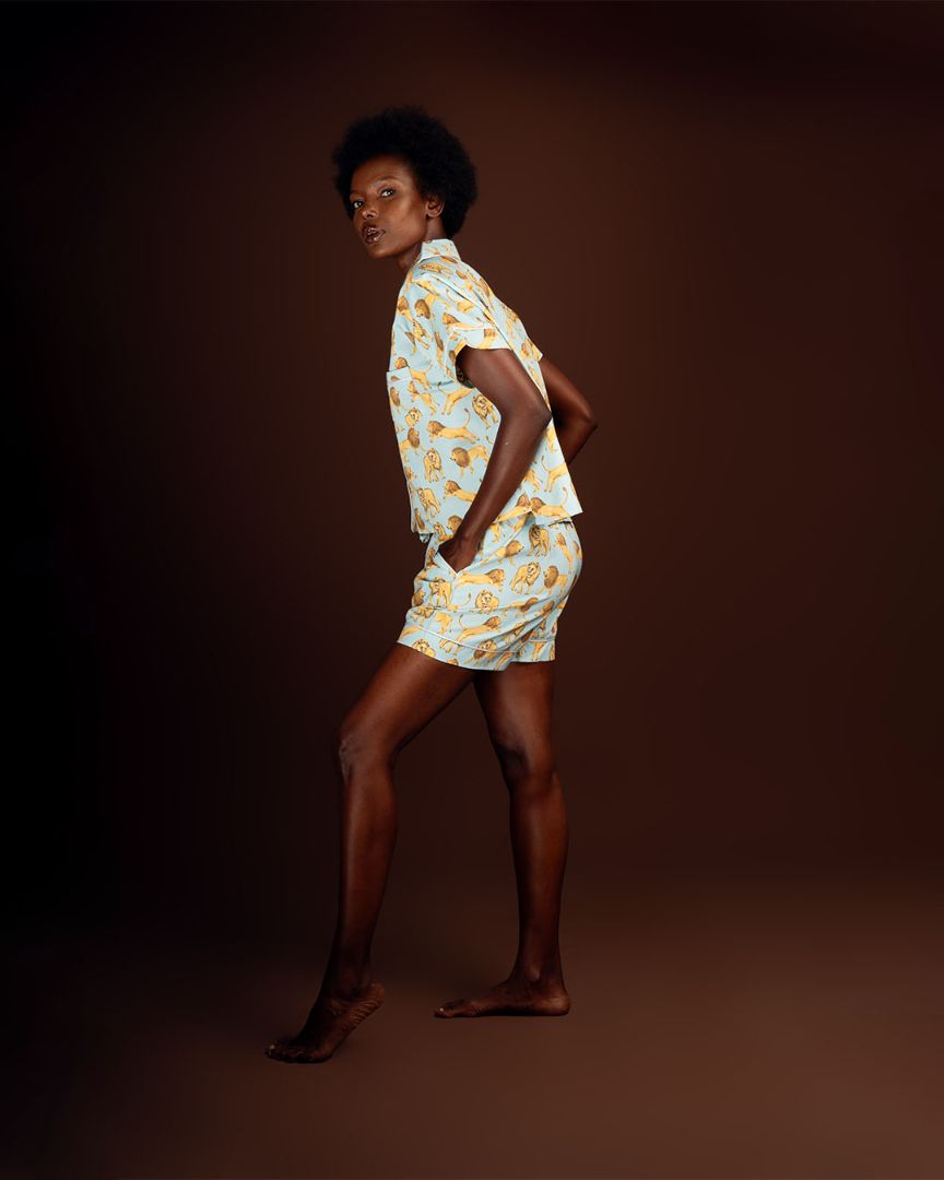 NDOTO | Classic Pajama Short Set in Lion Print - Sleepwear for Women