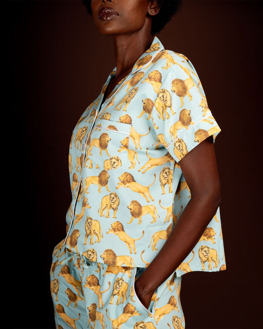 NDOTO | Classic Pajama Short Set in Lion Print - Sleepwear for Women