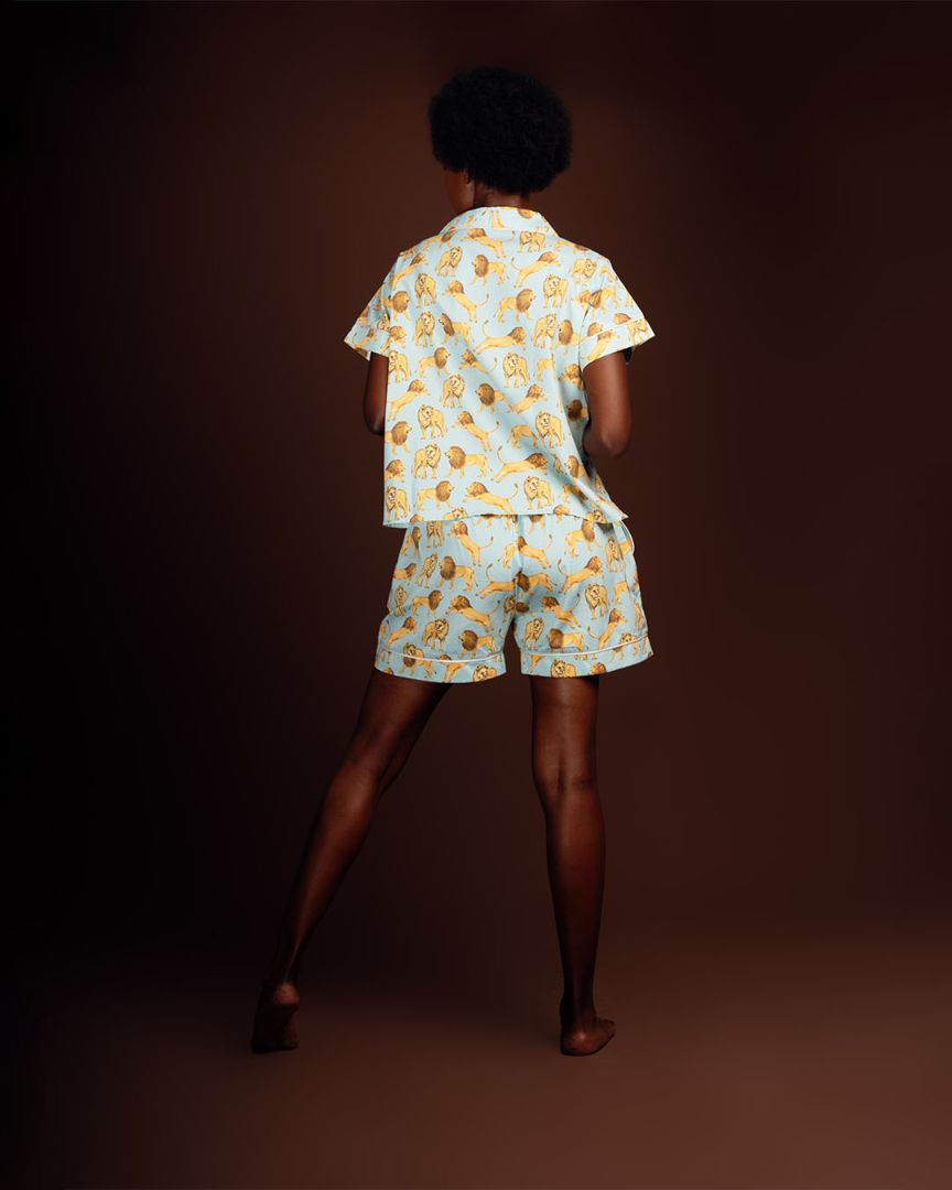 NDOTO | Classic Pajama Short Set in Lion Print - Sleepwear for Women